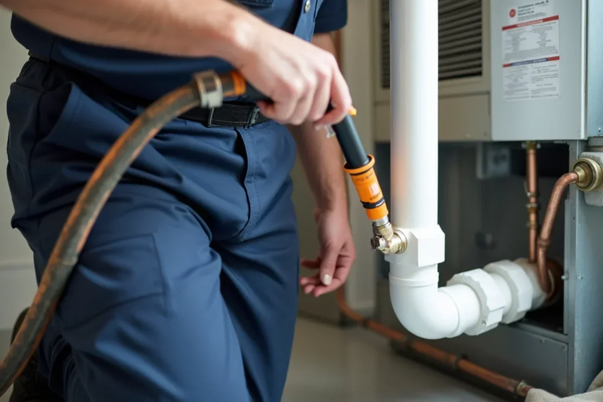 Clearing residential air conditioning condensate drain line with regulated nitrogen burst