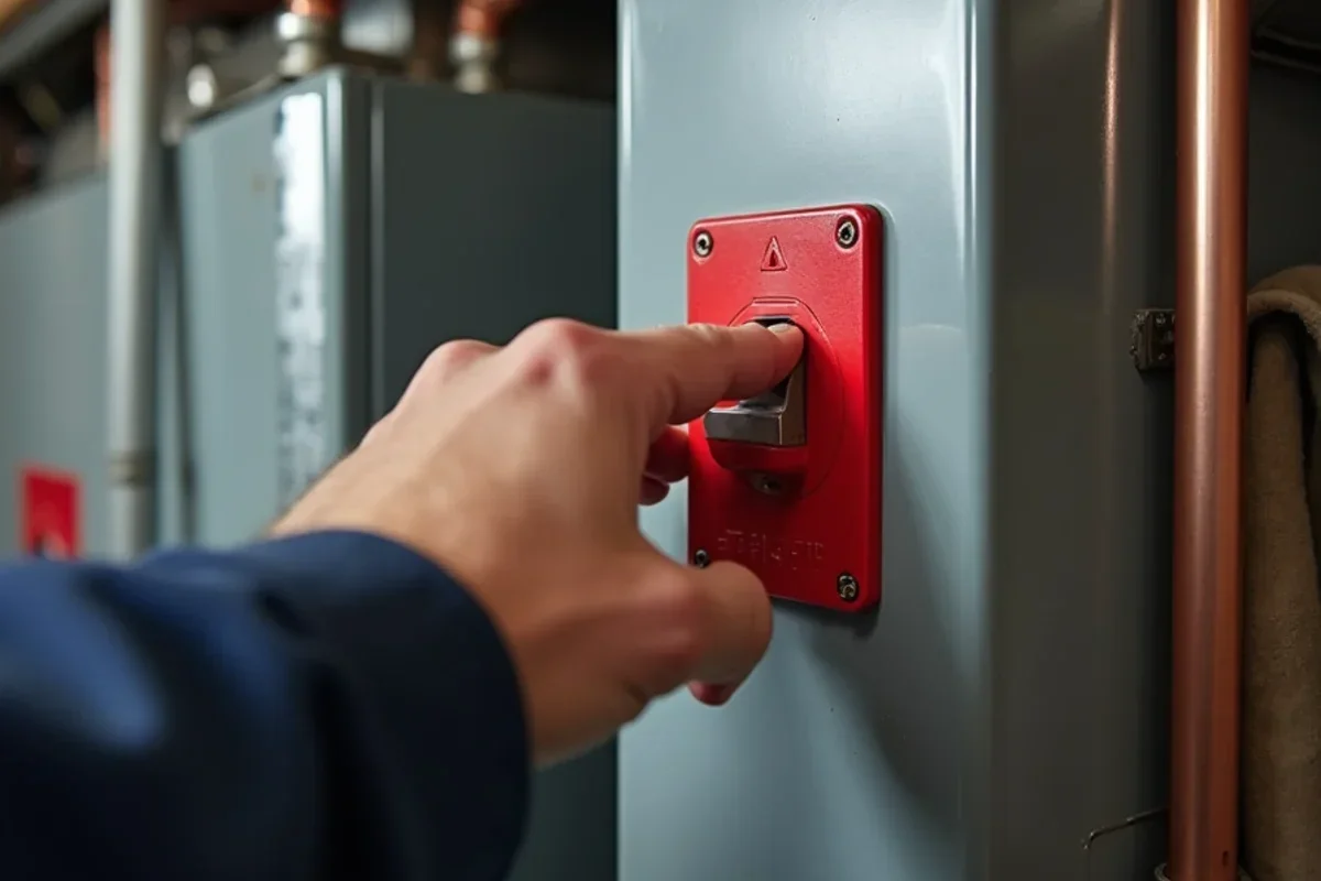 Verifying furnace electrical emergency power toggle switch and breaker panel are in ON position