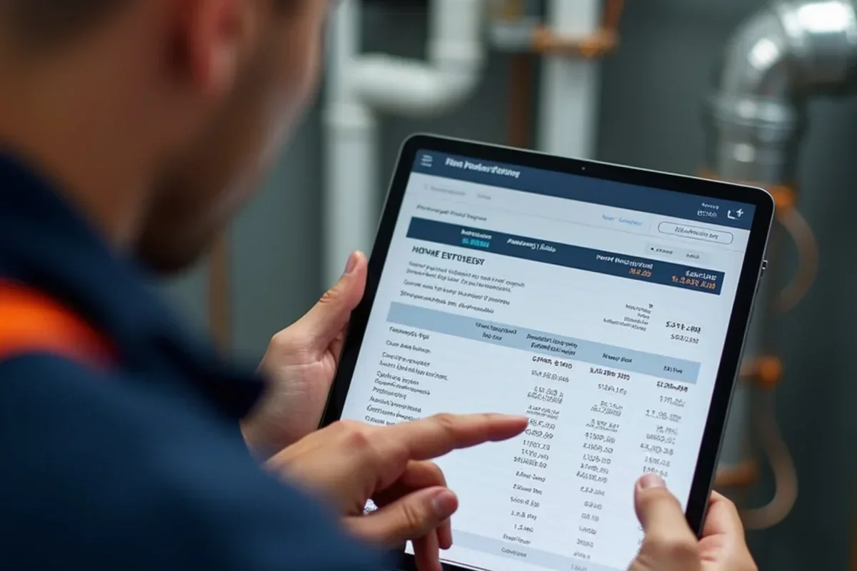 Digital tablet showing transparent flat-rate repair menu pricing options to homeowner