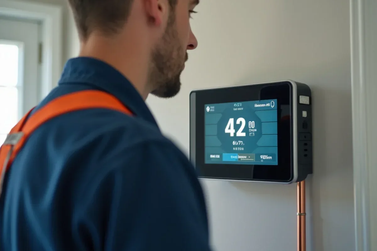 Wall-mounted digital hygrometer and environmental monitor displaying 42 percent humidity