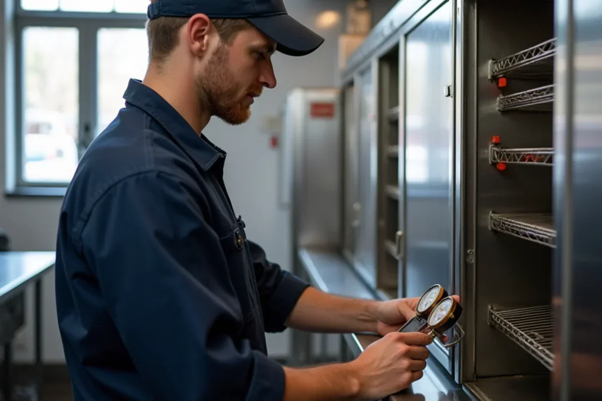 Servicing commercial refrigeration compressor for downtown Chaska food service business