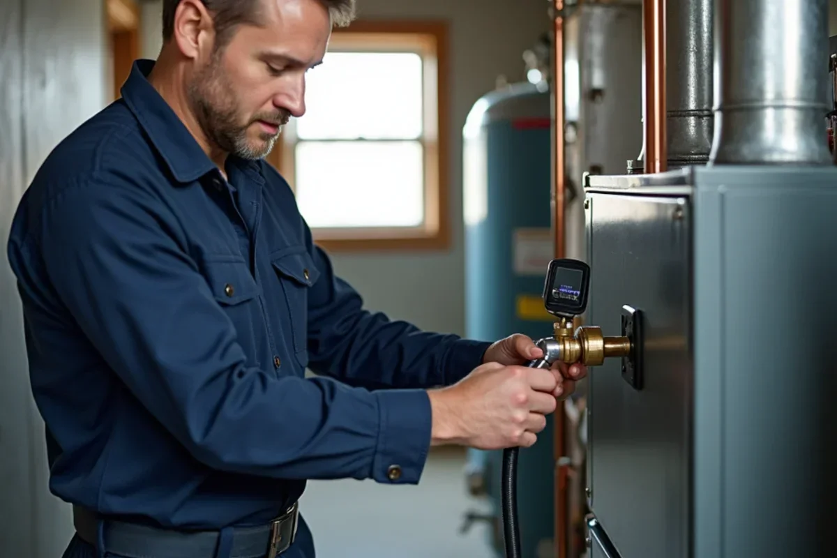 Testing LP propane manifold gas pressure with digital manometer on furnace in Jordan MN